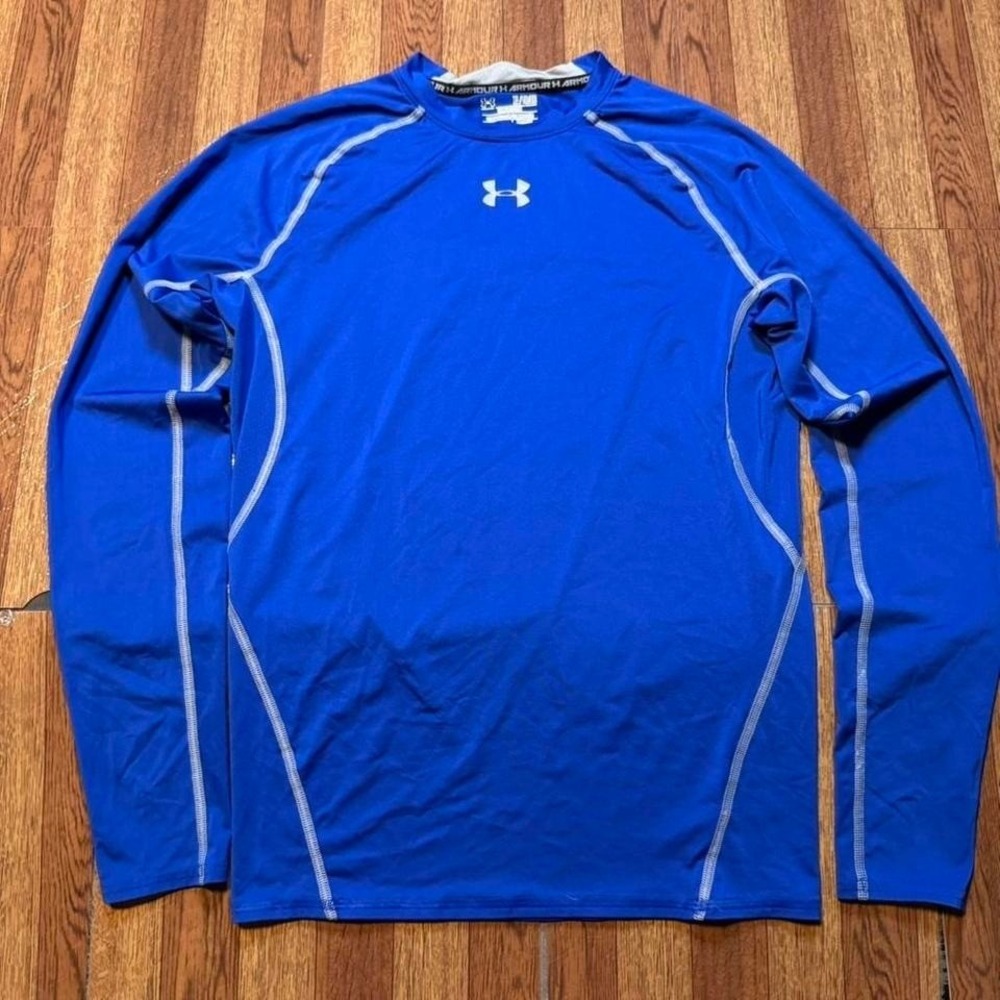 Under Armour Blue Heat Tech Retro Sportswear Sleeve Compression Shirt XL